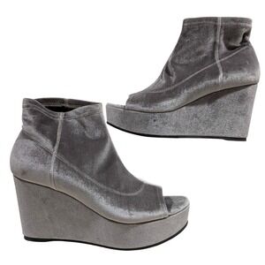 Dee Keller Italy Silver Grey Velvet Peep Toe Platform Wedge Ankle Boots 41 US 10